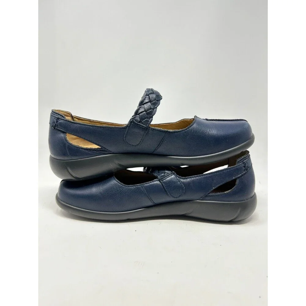 Hotter Women's US sz 9 Navy Leather Shake Mary Jane Flats Comfort Shoes